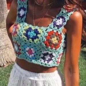 🌴NEW! Boho, multi colour, crocheted,cotton crop top